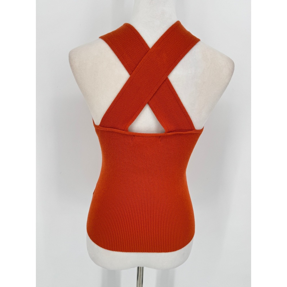 Anthropologie Halter Tank Top Medium Orange Ribbed Knit Criss Cross Keyhole NWT - Picture 4 of 11